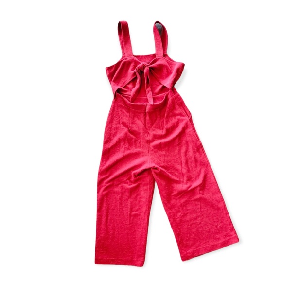 Madewell Texture & Thread tie up jumper jumpsuit red sleeveless Sz 8 - Picture 4 of 9